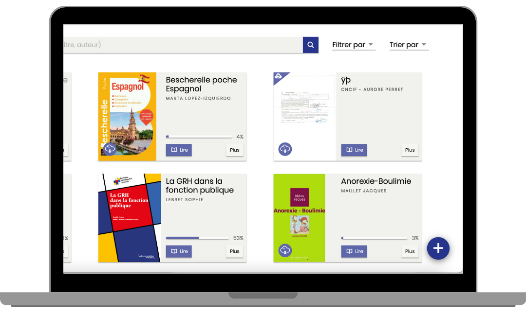 Page my vivlio - Mise en avant du bouton + pour importer un livre.png